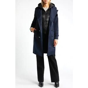 Stan Herman JetBlue Lined Quilted Hooded Trench Aviation Coat Parka Navy Small